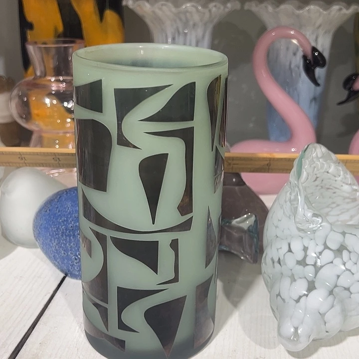 琉璃手工艺品绿色砂雕花瓶花器高21口