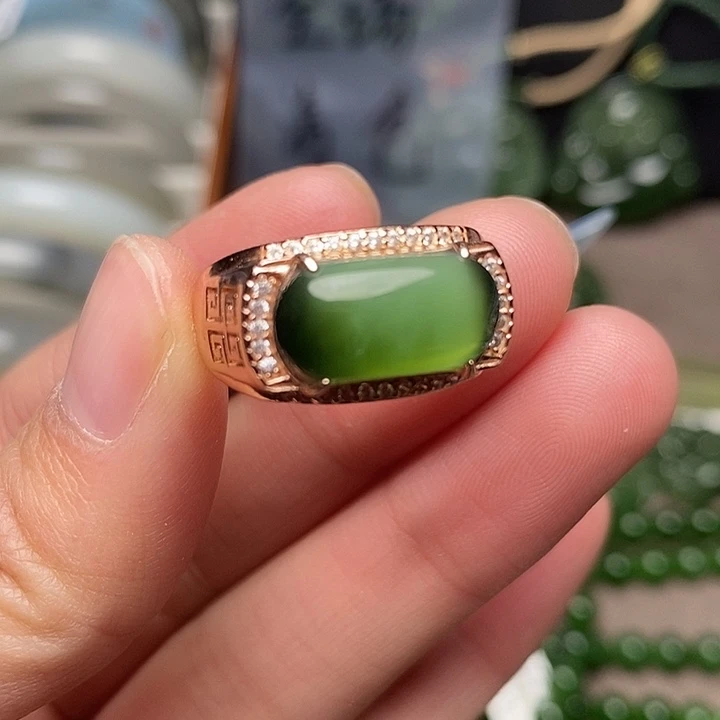 和田玉银S925镶嵌戒指