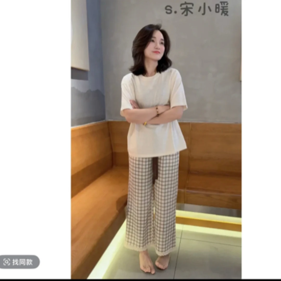 【S.宋小暖】春夏升级款休闲雪花棉格格家居服套装NJ-2604