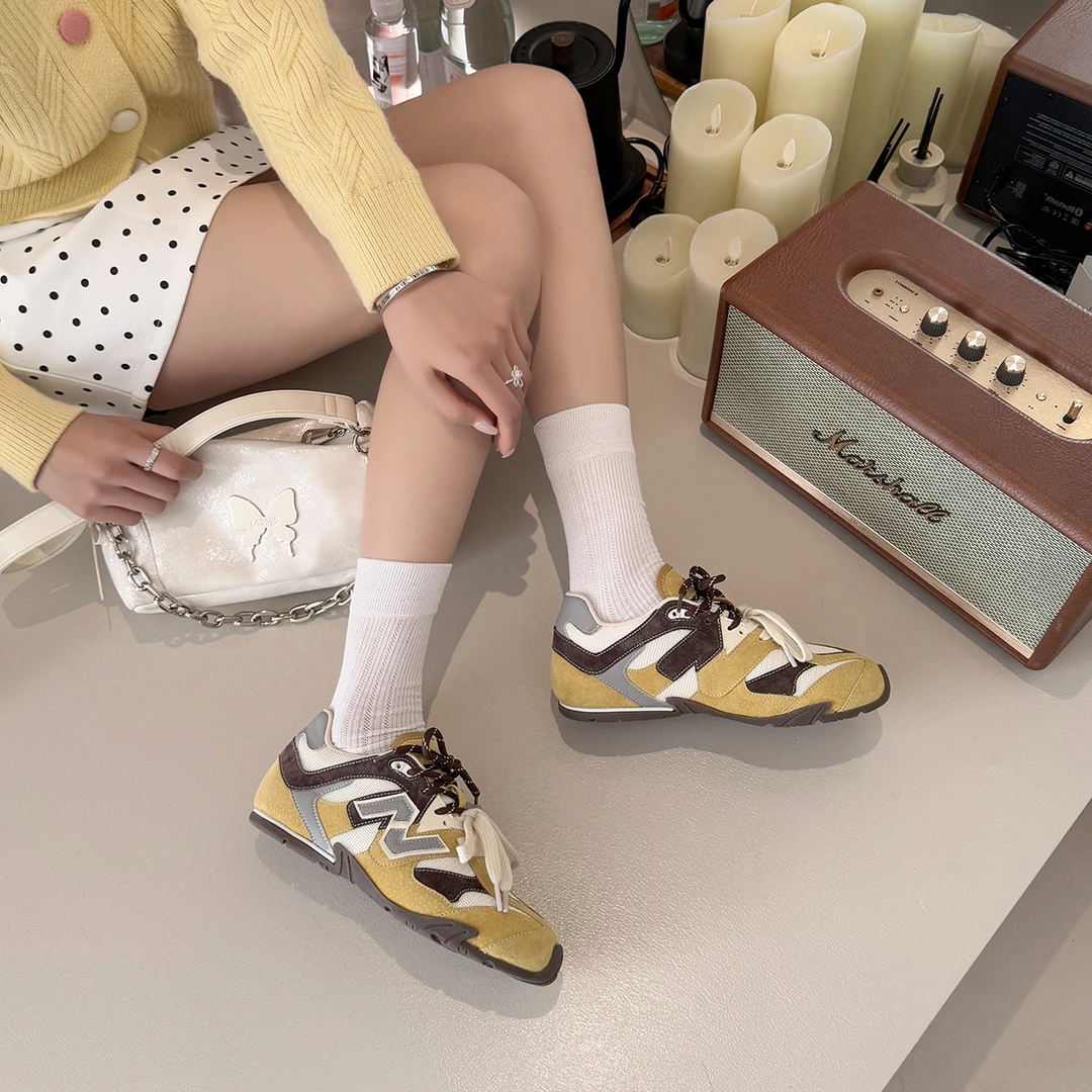 （清仓06）德训鞋女款2025新款厚底复古阿甘鞋网面透气休闲鞋增高