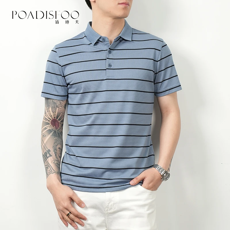 【高货清仓】佰迪夫夏季半袖时尚男士商务速干条纹宽松高端T恤28306