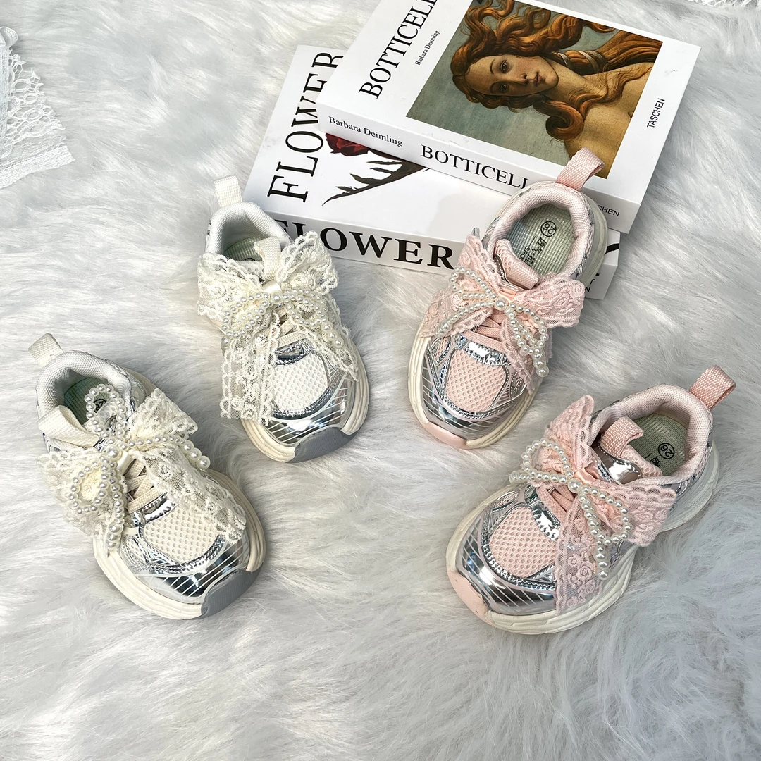 女童老爹鞋中大童运动鞋2025春季新款女孩童鞋蝴蝶结公主鞋免系带