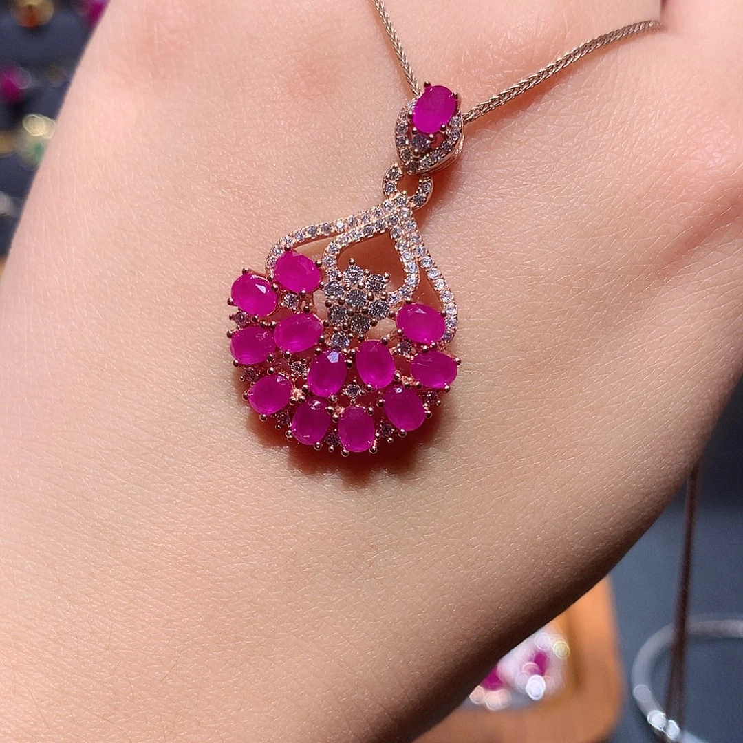 红宝石银S925镶嵌吊坠(赠链)