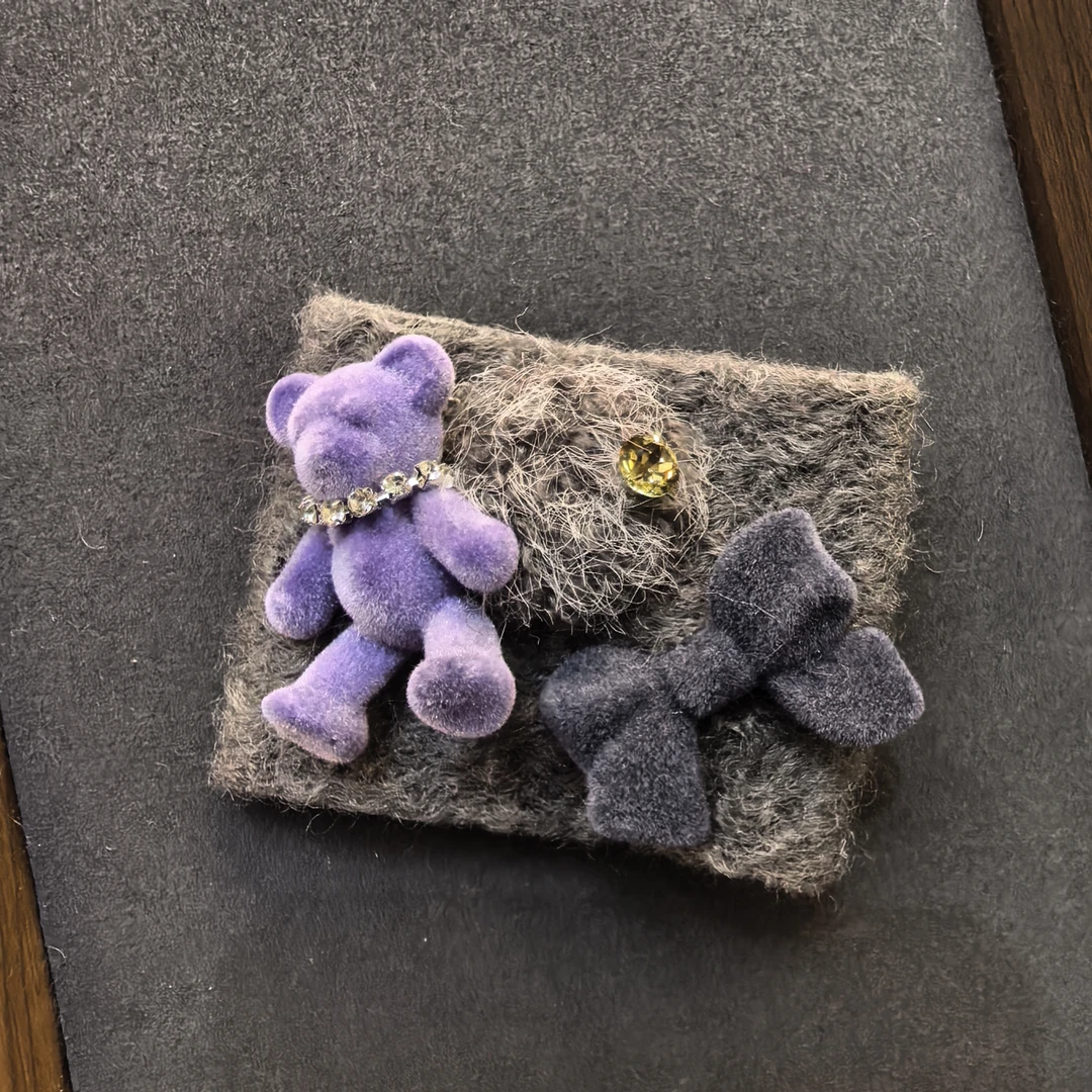 F680紫色小熊蝴蝶结闪闪毛毛边夹