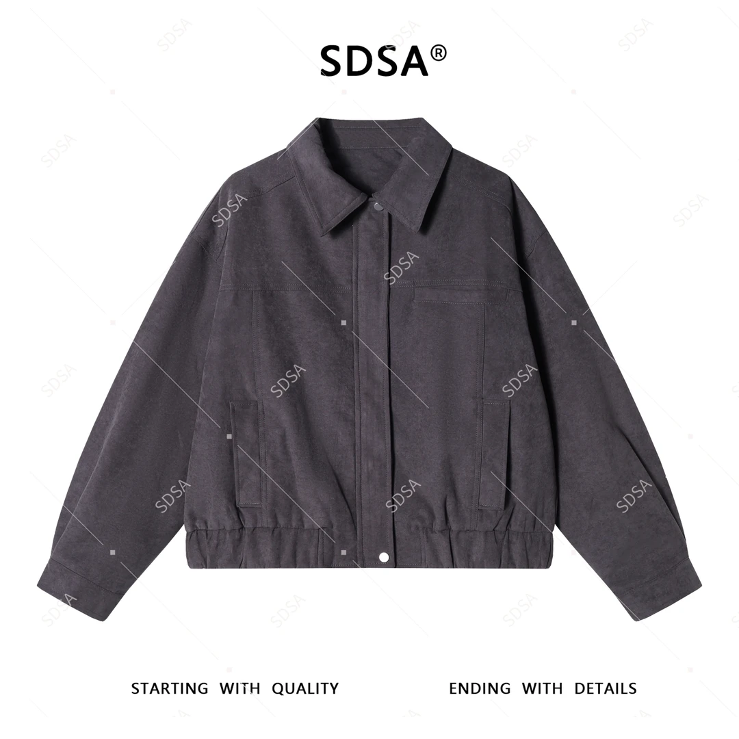 SDSA男士2025新款轻奢痞帅男装纯色多口袋翻领拉链夹克开衫外套