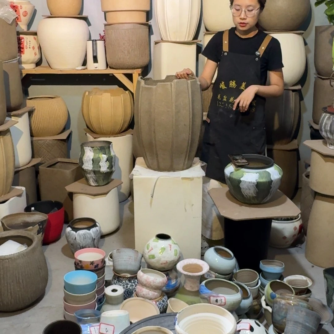 镁泥材质的花边花盆