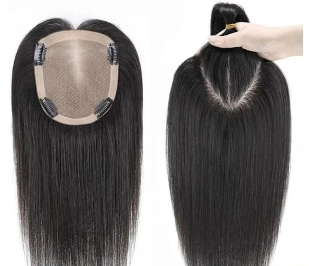 双递针全真发辫子发透气女士头顶遮白发增发量手织补发片假发片