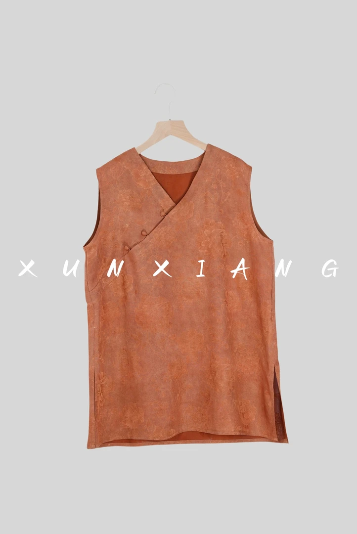 浔象丝绸V领无袖三扣奥黛SL0005