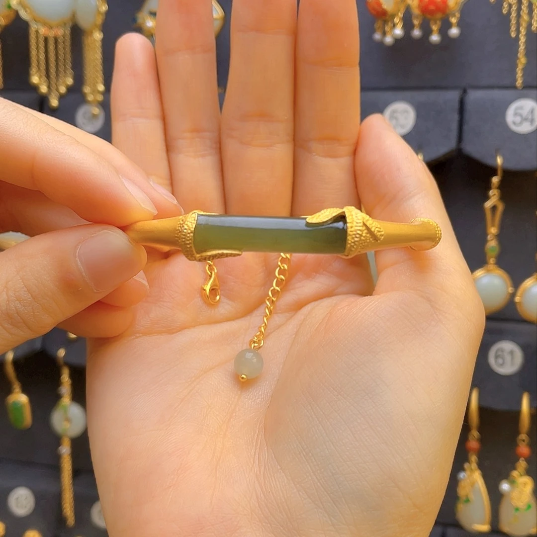 和田玉手镯银S925镀金镶嵌