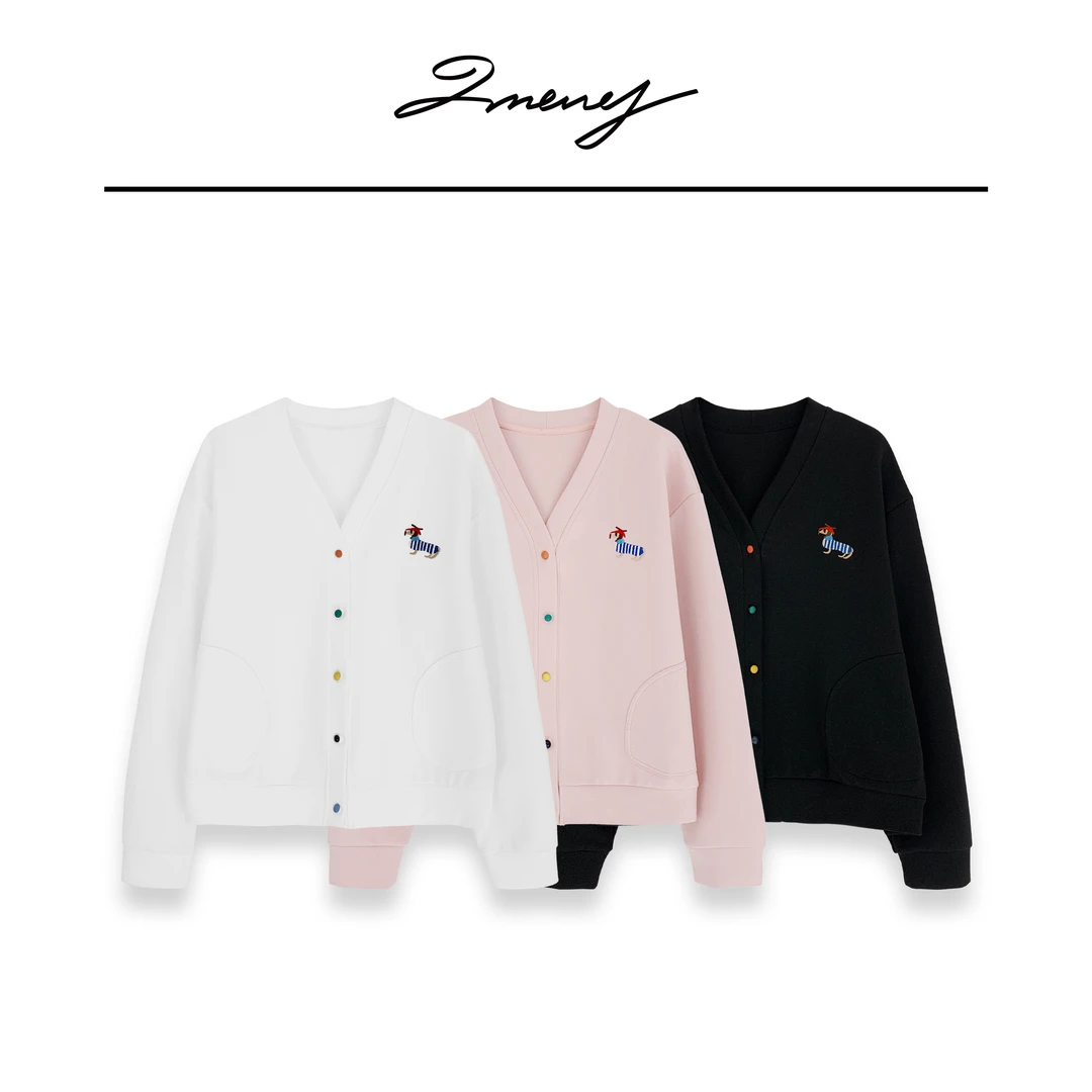 LMENY缤纷周末~小狗刺绣彩扣开衫衣服外套25AW007