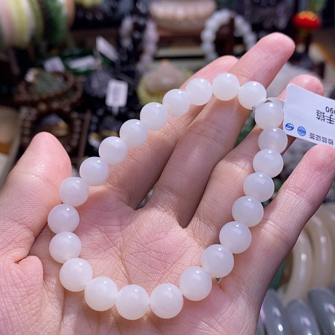 和田玉未镶嵌颈饰新疆羊脂白玉手串8MM