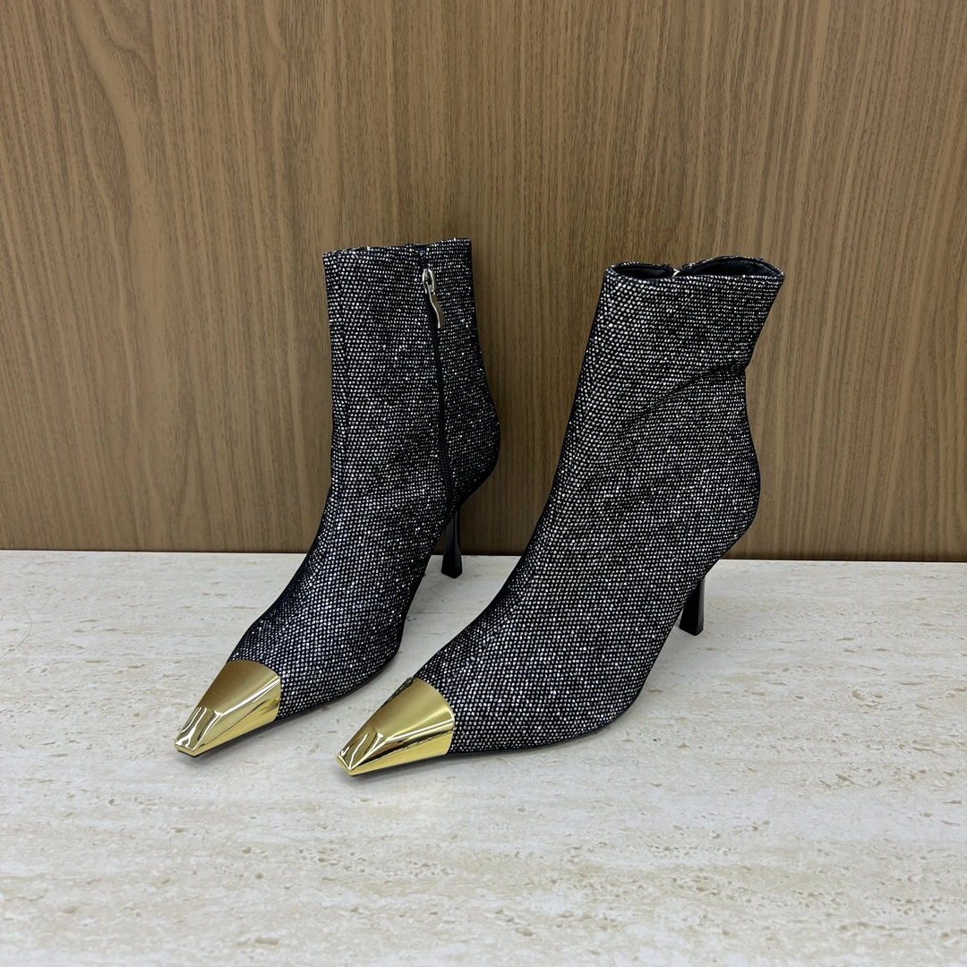 DS 单里闪黑色气质尖头金属拼色短筒-89831