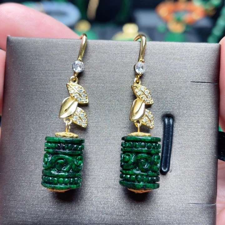 翡翠银S925镶嵌耳饰