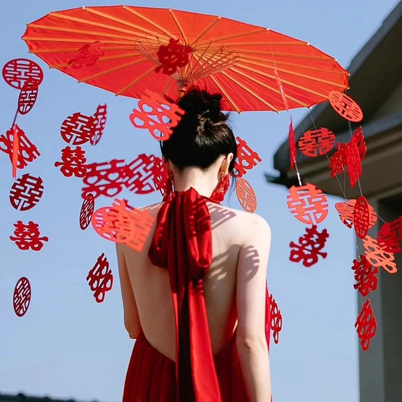 中式喜字婚伞结婚新娘晨袍拍照道具婚礼出嫁油伞红伞婚庆用品大全