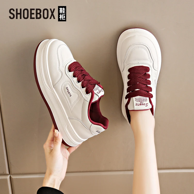 SHOEBOX鞋柜踩屎感板鞋女款2025春季新款小白鞋厚底运动休闲鞋