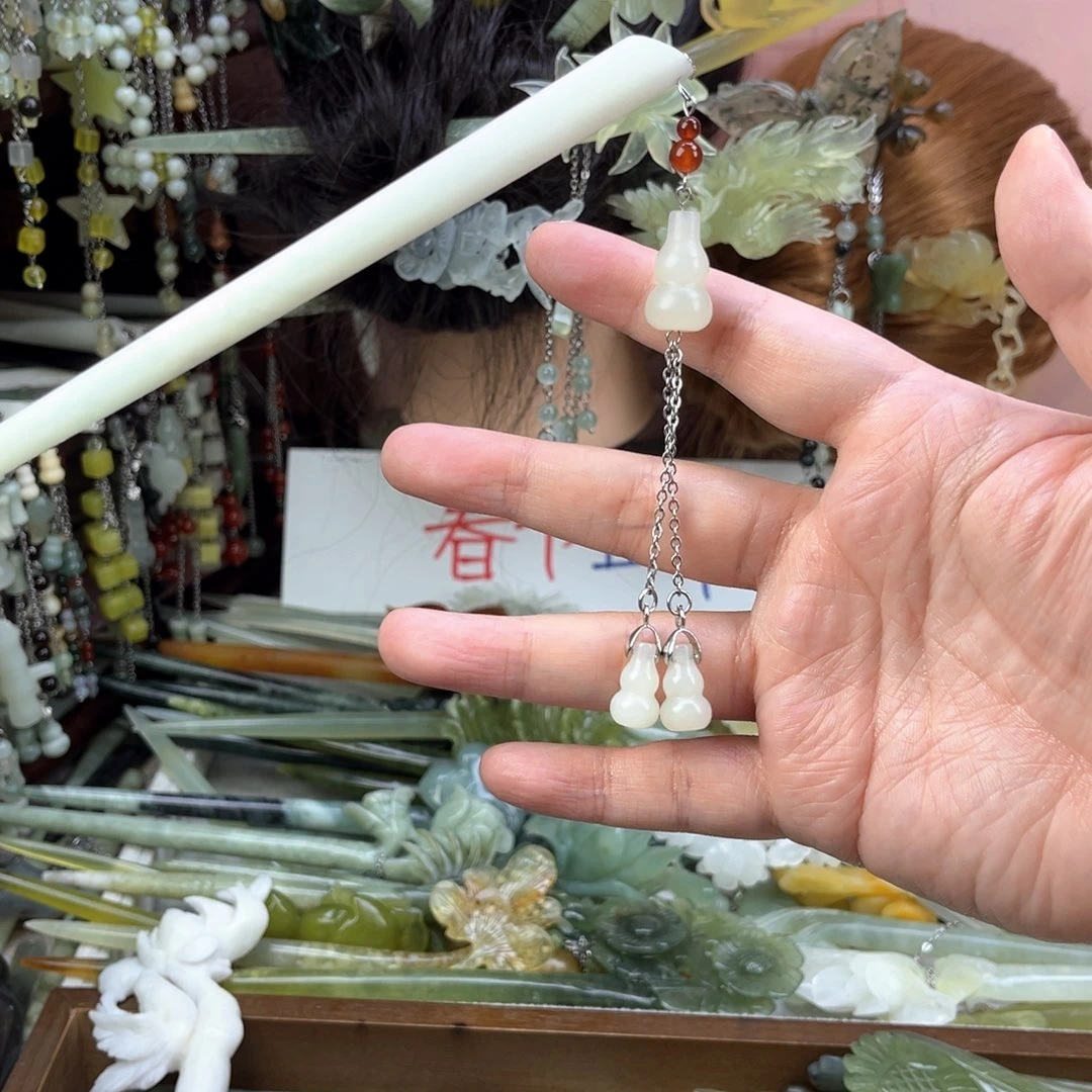 蛇纹石玉发饰未镶嵌长度18.5左右