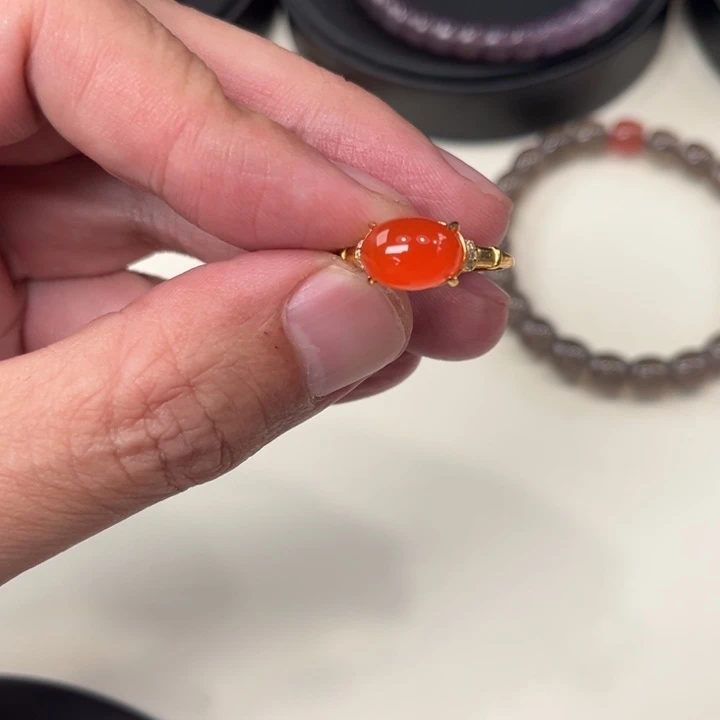 董***长银S925镶嵌南红玛瑙戒指