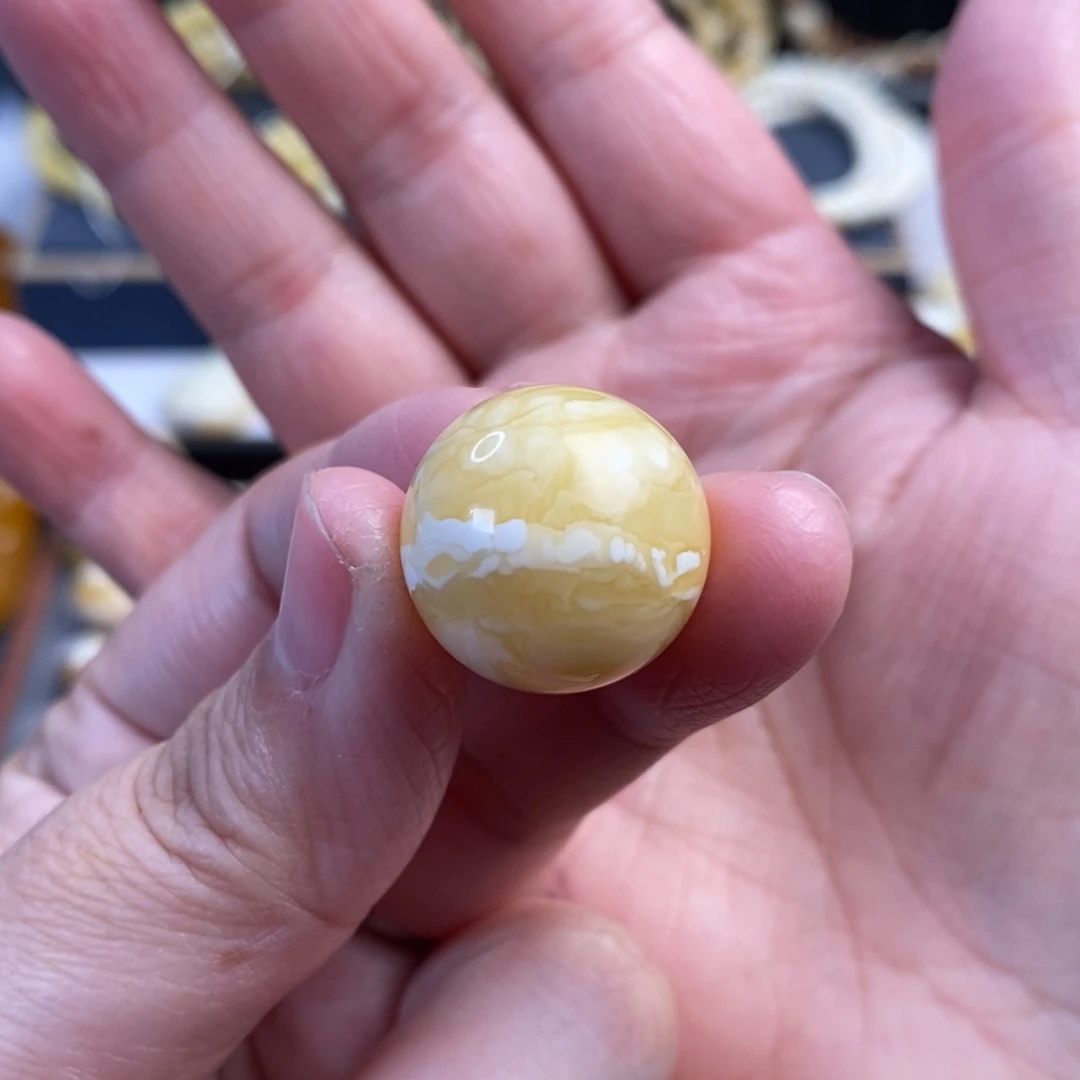 蜜蜡未镶嵌裸石虎皮纹圆珠单珠18.8