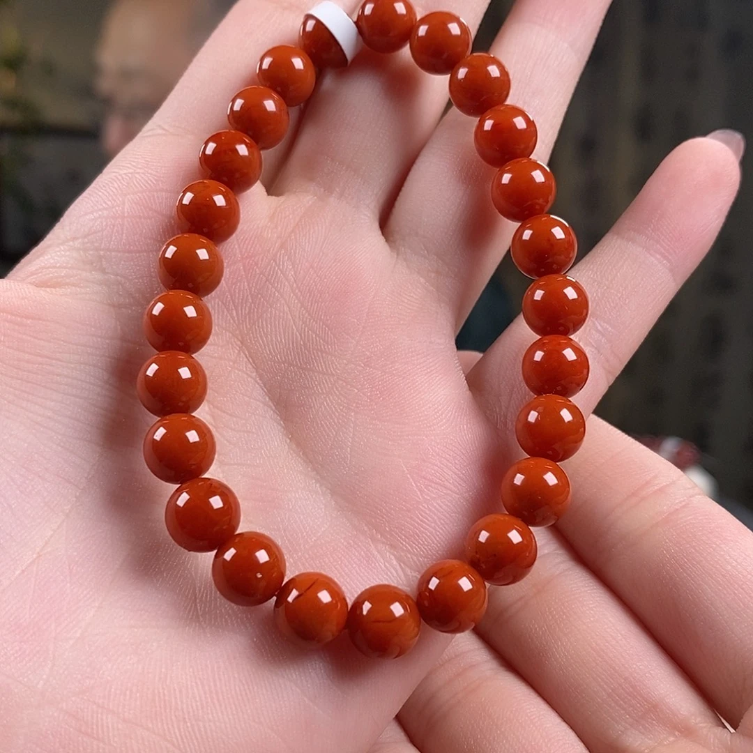 南红玛瑙未镶嵌手串原矿8mm+稀有级别瓦西柿子红单圈手串