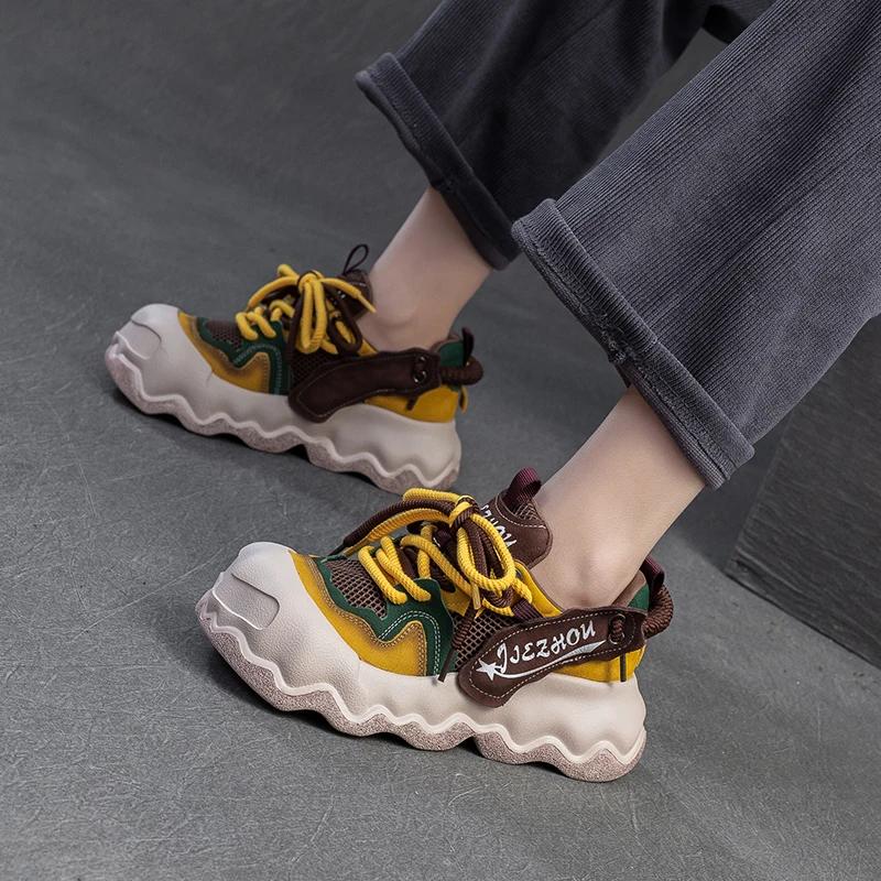 网面透气老爹鞋女丑萌大头2025新款夏季厚底休闲运动鞋镂空百搭潮