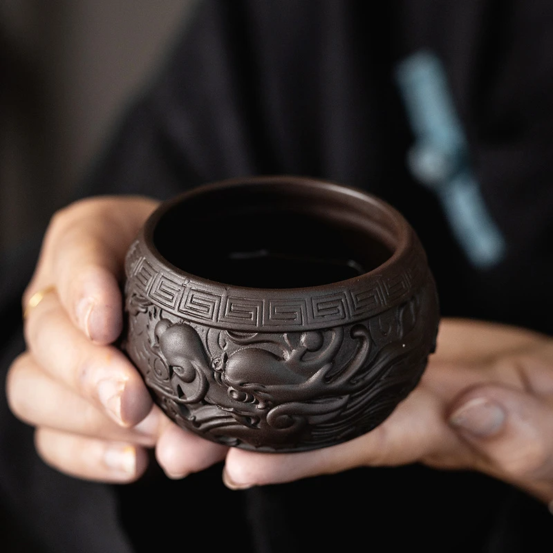 大号主人杯紫砂龙腾茶杯品茗杯茶碗个人杯龙年陶瓷功夫具单杯