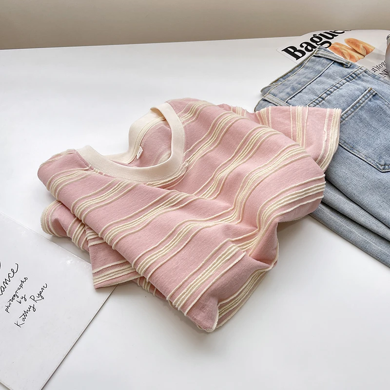 2025年夏季新款甜美慵懒风上衣韩系宽松休闲减龄短袖t恤洋气女装