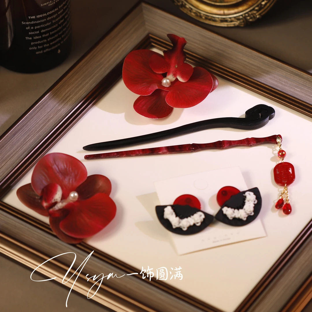 新款新中式超仙蝴蝶兰花朵头饰发夹头花仿真侧边夹敬酒服新娘大气