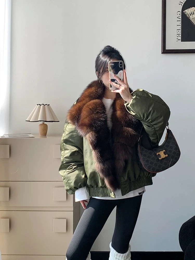 狐狸毛领拼接鹅绒服派克服小个子短款2025冬季爆款皮草羽绒服外套