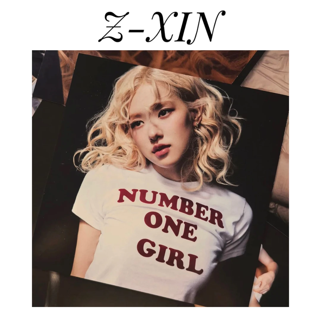 Z-XIN复古rose植绒字母彩英同款单曲周边上衣圆领字母印花短袖T恤