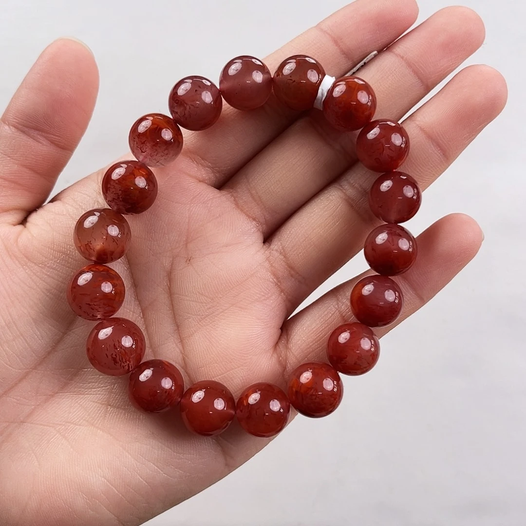 南红玛瑙未镶嵌手链瓦西高货牛血红火焰单圈11mm