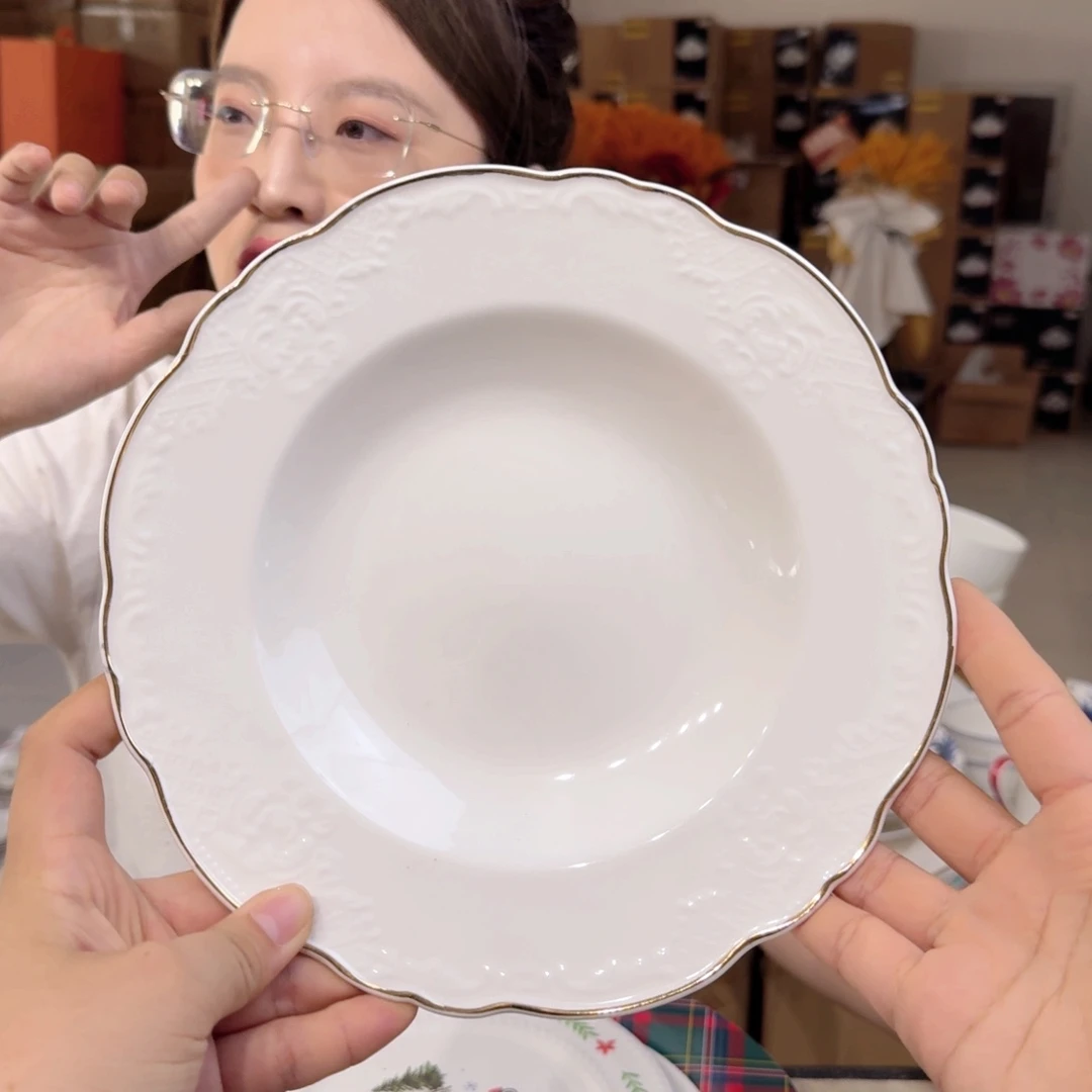 骨瓷8.5英寸汤盘口径22cm2只外贸骨瓷