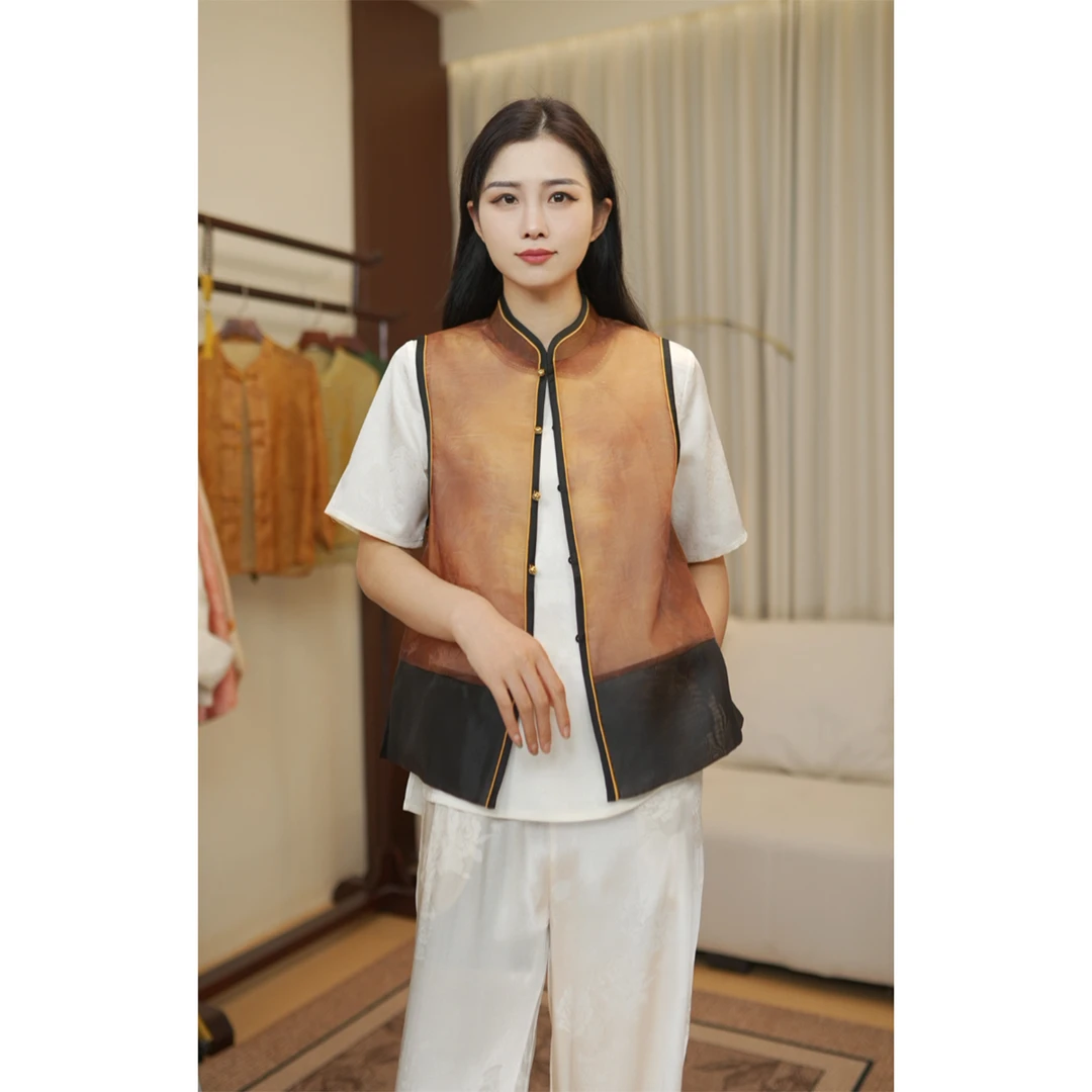 【水墨丹青】新中式国风复古马夹重工休闲盘扣双面皮拼接马甲春秋