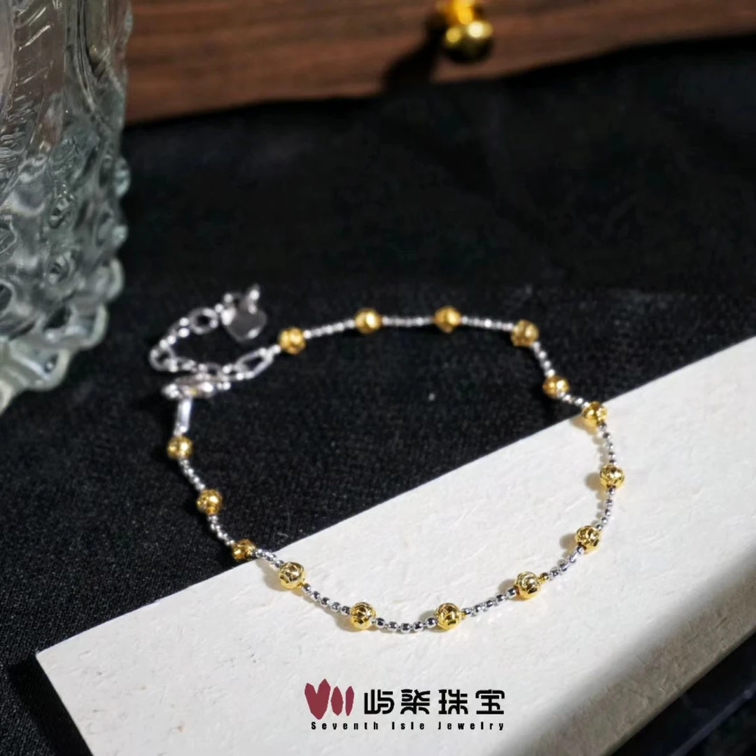 链子925银 Z009 银925饰品 金银双色银圆珠项链