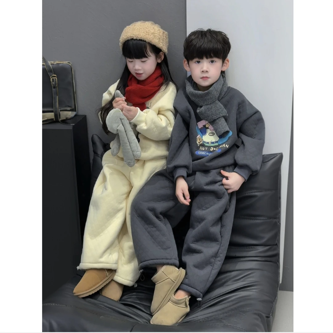 儿童秋冬加绒加厚韩版两件套男女中小童卡通休闲过冬套装 CP