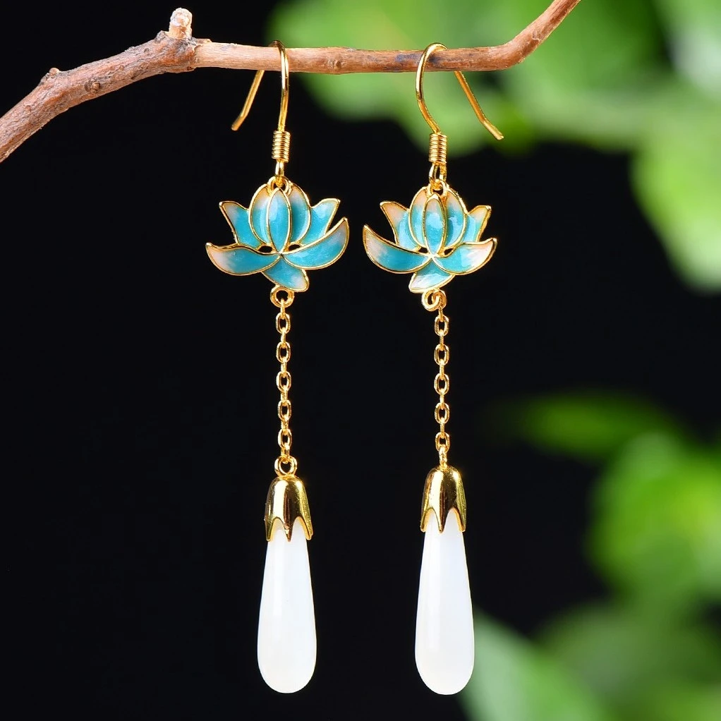 57-1号新中式复古珐琅长款耳坠