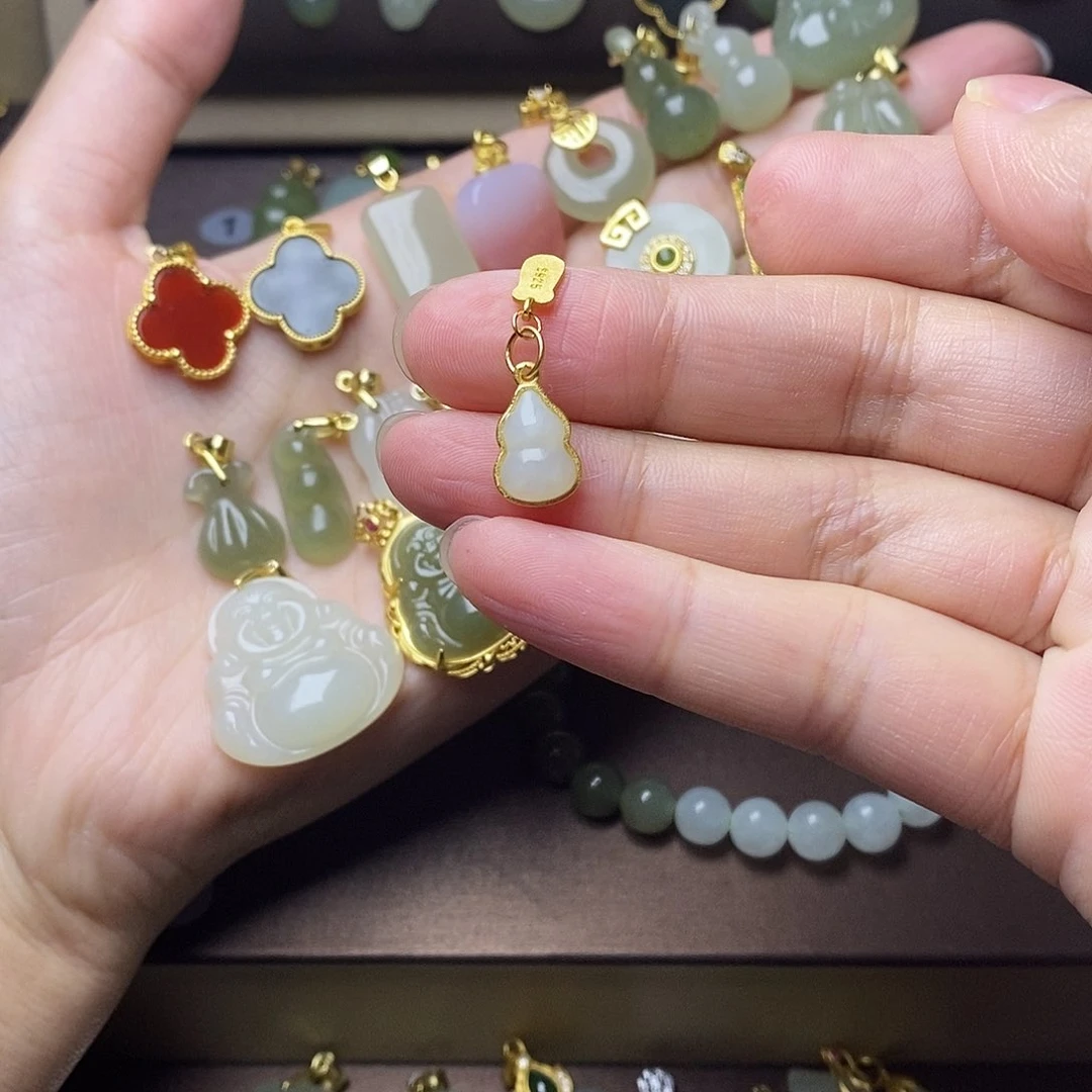 和田玉颈饰银S925镶嵌