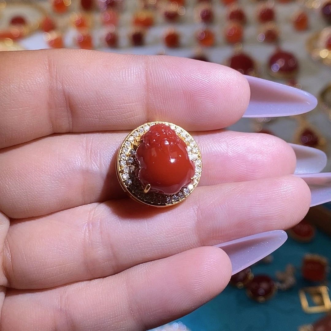 南红玛瑙18K金镶嵌吊坠(不含链)