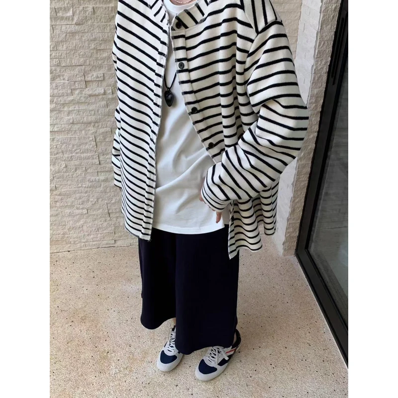 2512211【PINGJIE】2025欧货条纹时尚设计感百搭休闲简约卫衣
