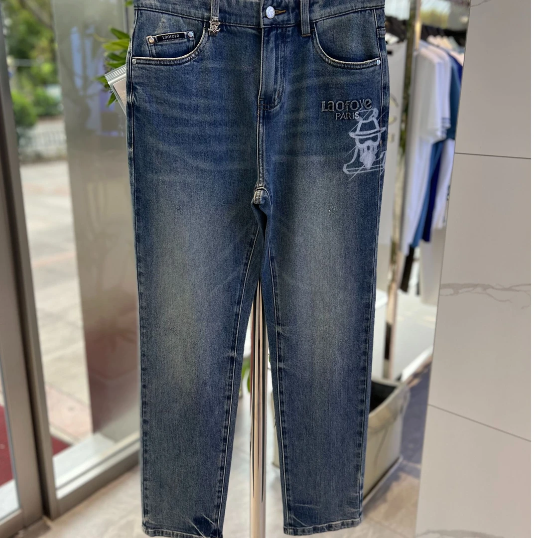 LAOFOYE2025老佛爷春夏新款轻奢时尚高端男士紧身小脚牛仔裤