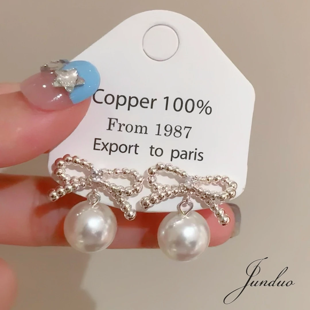 君朵饰品00731超仙蝴蝶结珠珠百搭耳饰耳钉