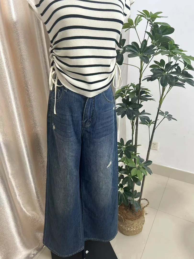 扣号22-39链接高腰阔腿裤女韩版水洗夏季牛仔裤显瘦直筒裤性感风