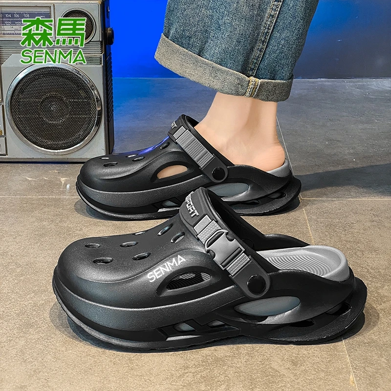 SENMA/森马洞洞鞋男士2025夏季外穿防滑防臭运动包头拖鞋沙滩凉鞋