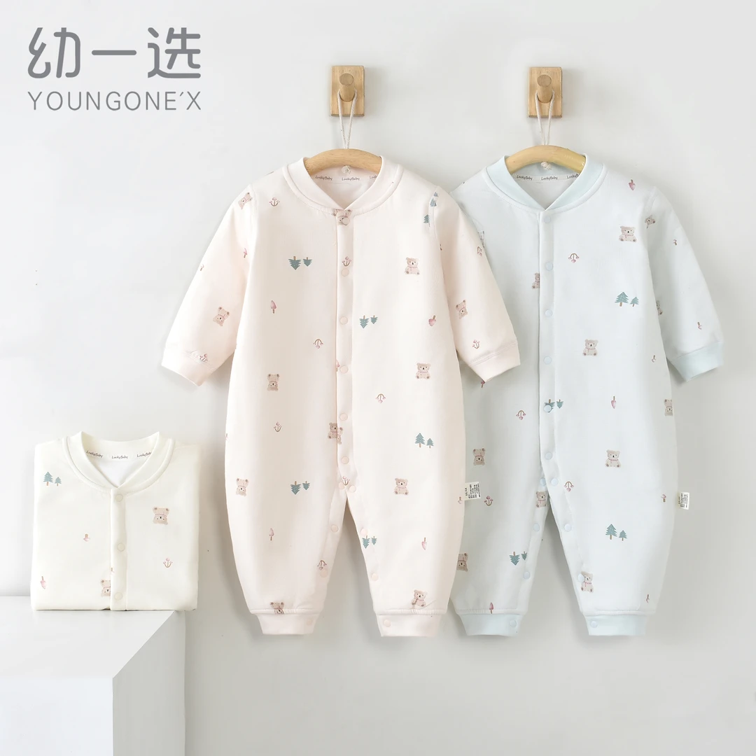【树语熊】新款婴幼儿40克夹棉连体衣薄棉保暖衣秋冬长袖爬爬服哈衣