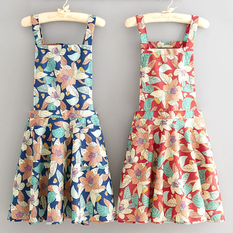 新款韩版帆布围裙家用厨房防污做饭围腰女耐磨透气时尚餐饮工作服