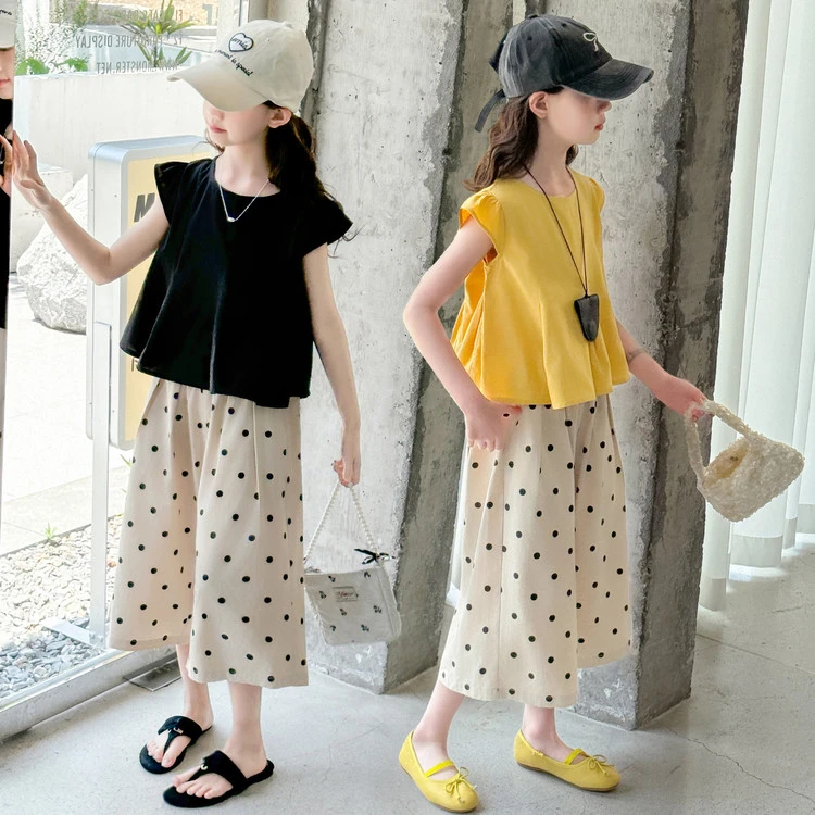 6-12岁小女孩洋气套装夏季2025女童炸街潮服儿童娃娃衫波点阔腿裤