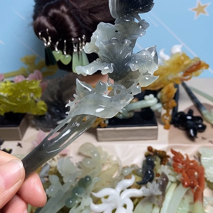 大****蛇纹石玉未镶嵌发饰发簪