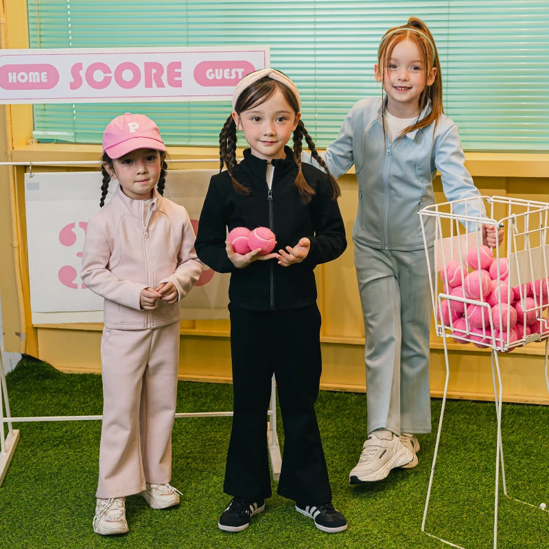 贝贝祖修身套装2025春秋新款儿童修身百搭韩版套装弹力外套喇叭裤