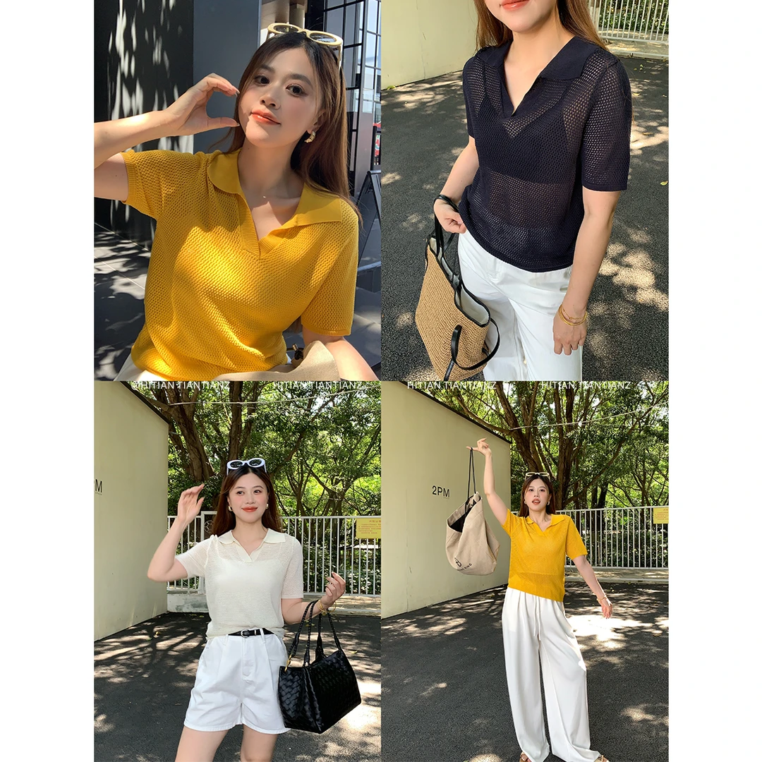 Hitian | 恬恬郑 “夏日果冻” Polo初夏镂空短袖宽松通勤CE4302