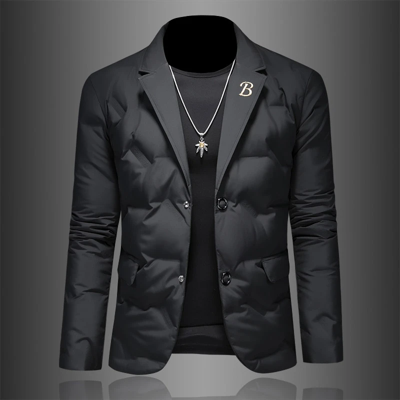 吉伦略索毒液西装领羽绒服男冬季新款修身刺绣白鸭绒保暖外套