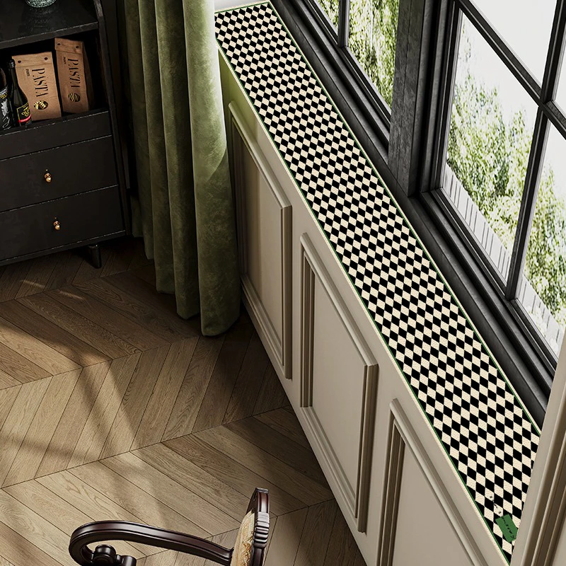 轻奢风极窄窗台垫子格子防水防尘窗沿垫皮革飘窗垫长条保护垫